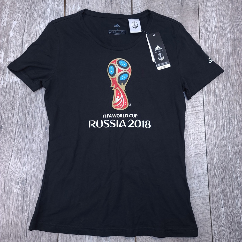 Adidas T-Shirt Women Small Black FIFA World Cup Russia 2018 Graphic Tee Top